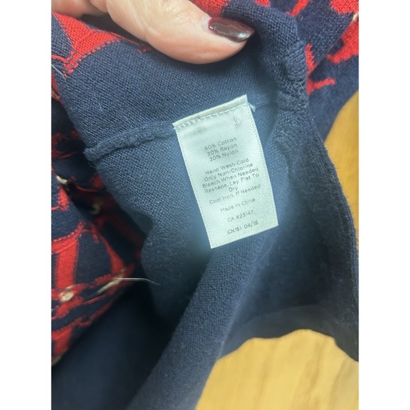 Talbots Cotton Blend Scottie Dog Navy Red Crew Neck Sweater 3/4 Sleeve Medium - Picture 4 of 10